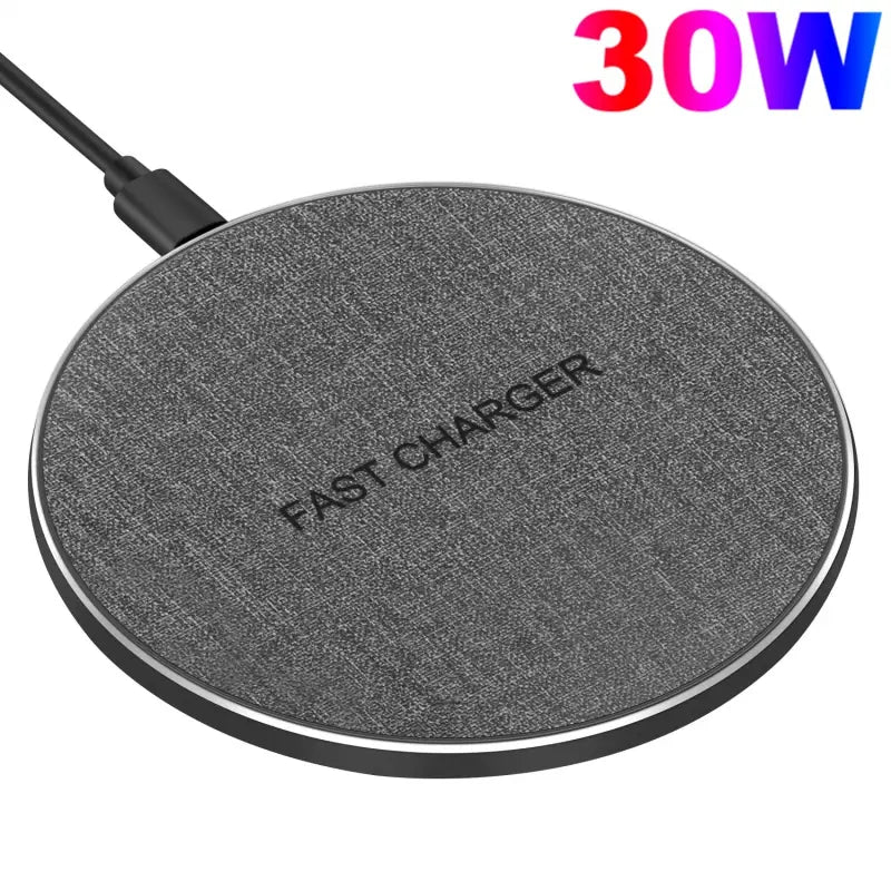 a close up of a wireless charger with a cable attached