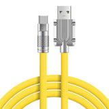 a close up of a yellow cable connected to a usb cable