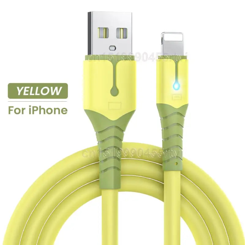 a close up of a yellow cable connected to a phone
