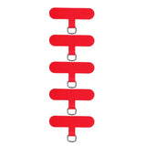 a red plastic hanger with four hooks