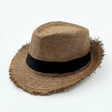 a straw hat with black band