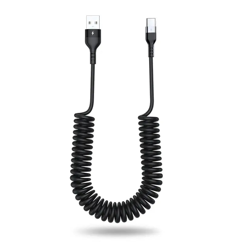 a coiled cable connected to a usb