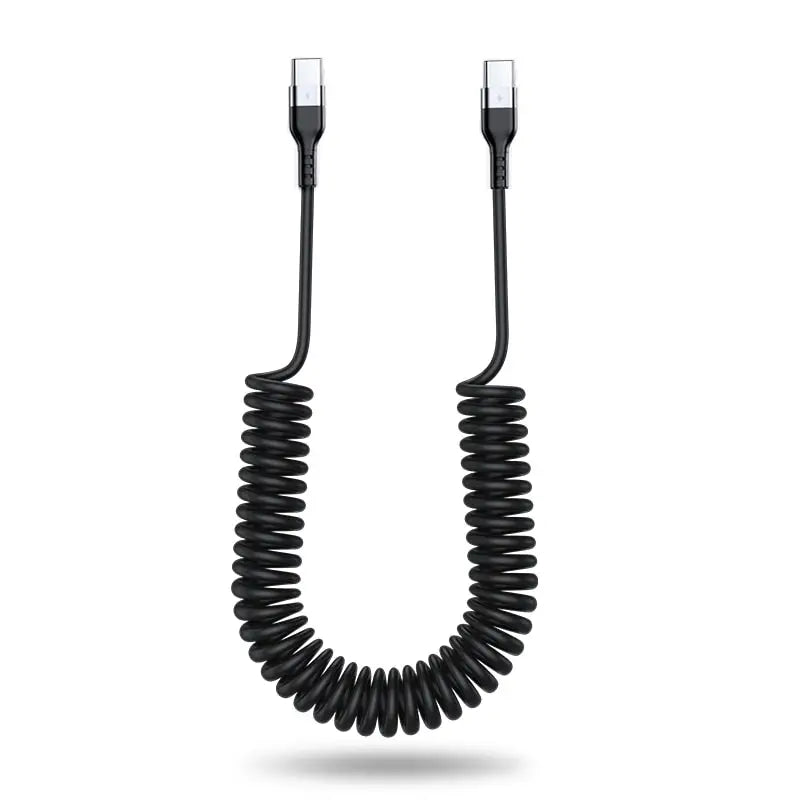 a coiled cable connected to a phone
