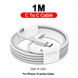 Coiled white USB-C to USB-C cable measuring 1 meter in length.