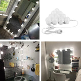 a col of three photos of a room with a desk, mirror, and lamp