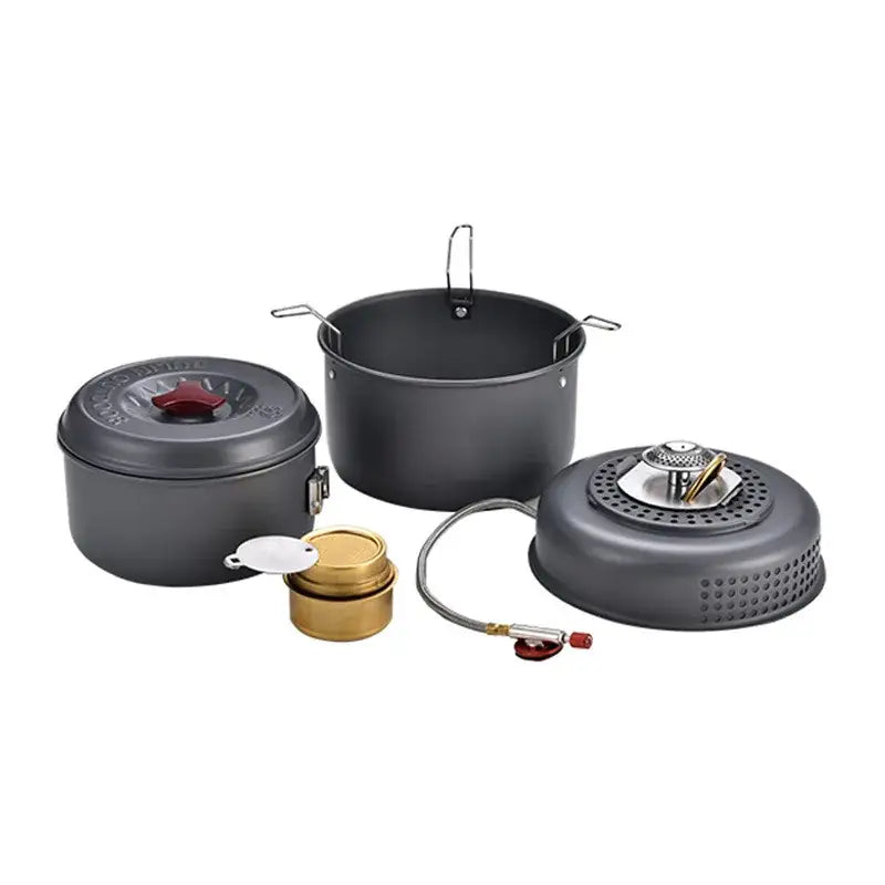 the coleman cookware set includes a large pot, a large pot and a small pot