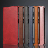 A collection of colorful leather flip phone cases.
