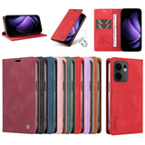 A collection of colorful phone wallet cases with magnetic closures and various viewing angles.