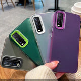 Collection of colorful smartphone cases with prominent camera cutouts.