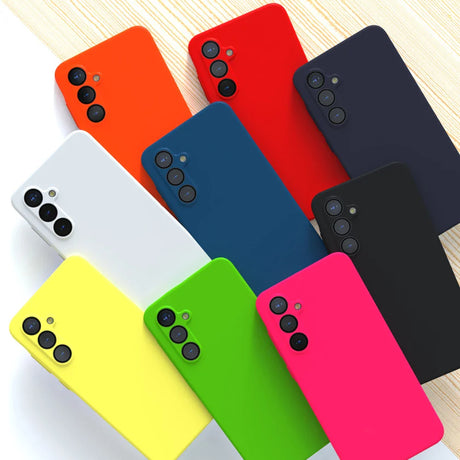 Collection of colorful smartphone cases with multiple camera cutouts.