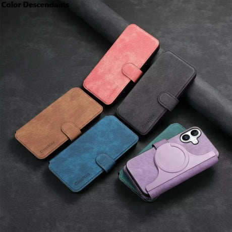A collection of colorful smartphone wallet cases.
