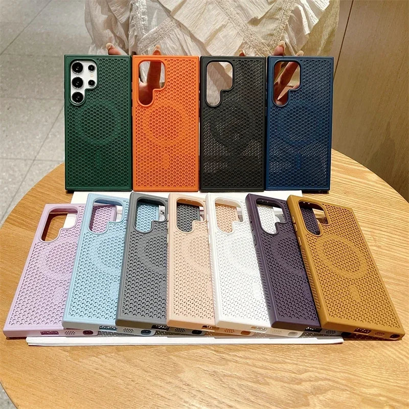 Collection of colorful textured phone cases in various hues.