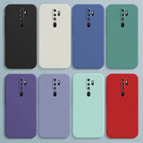 A collection of eight matte finish straight edge silicone phone cases in solid colors for oppo a5 a9 a11 a11x 5g back side