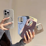 A collection of glittery pastel slim phone cases with built-in magnetic ring stands for wireless charging iphone