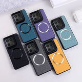 A collection of six smartphone cases in various colors, featuring a textured fabric-like finish and a circular magnetic ring on the back.
