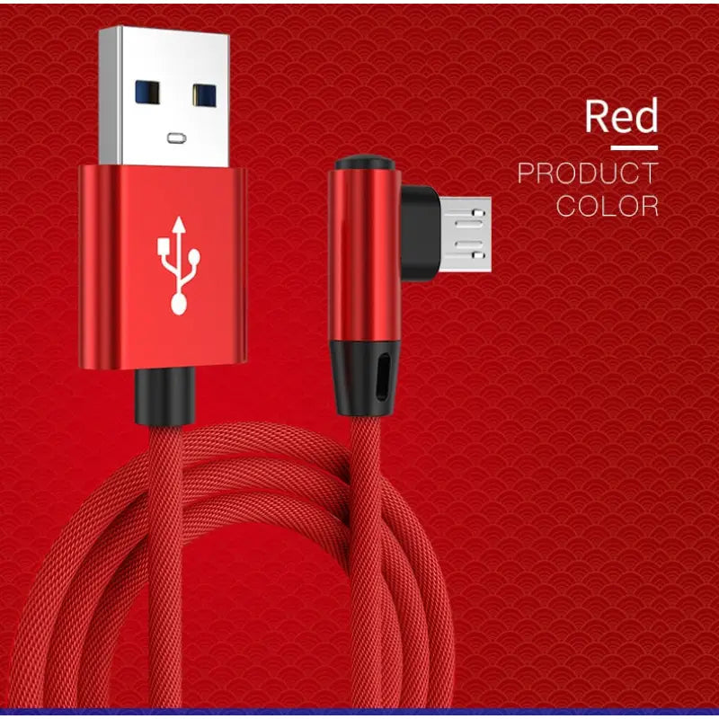 a red usb cable with a white button