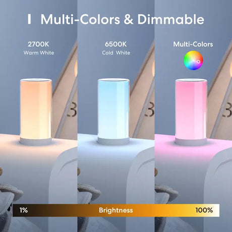 The color changing lamp is shown in three different colors