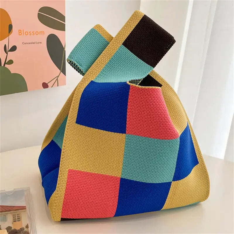 a colorful bag sitting on top of a table