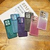 Colorful glittery smartphone cases arranged in a row.