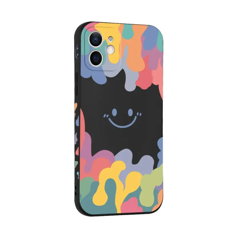 a colorful iphone case with a smiley face