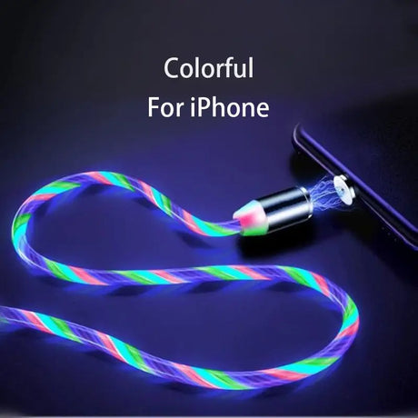 a colorful light up phone cord with a black background