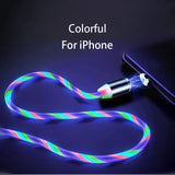 a colorful light up phone cord with a black background