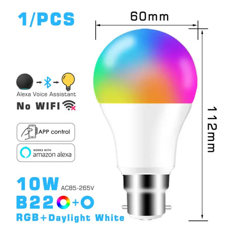 A colorful led bulb with a white background