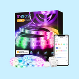 Colorful LED light strip with smartphone app control and packaging.