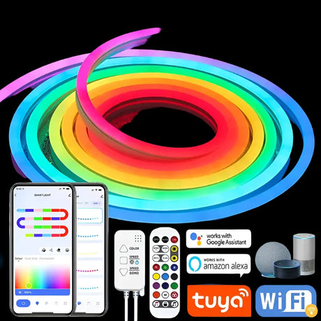 A colorful led strip with remote remote control