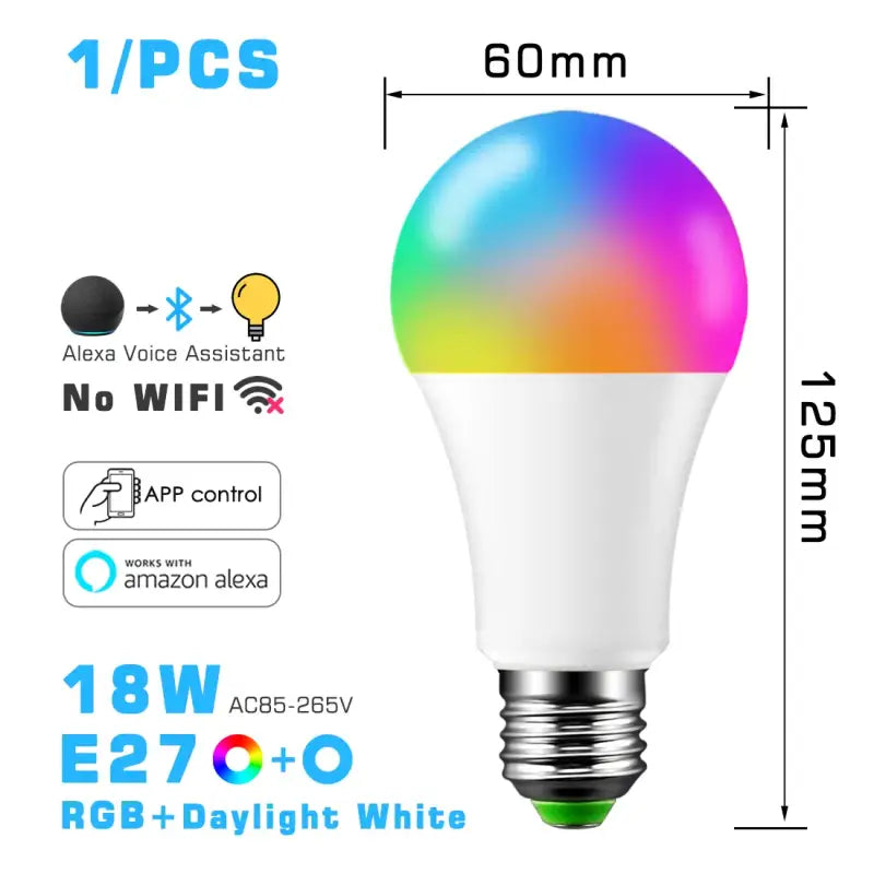 A colorful light bulb with the measurements of the bulb