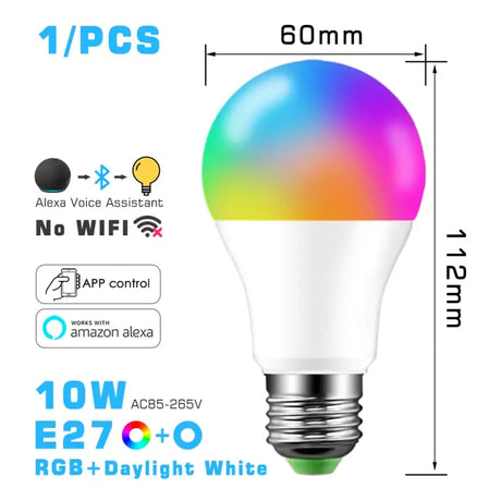 A colorful light bulb with the measurements of the bulb