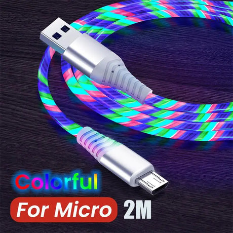 a close up of a colorful cable connected to a micro usb cable