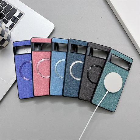 Colorful phone cases with circular cutouts arranged in a fan-like pattern.