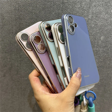 Colorful phone cases with metallic trim.
