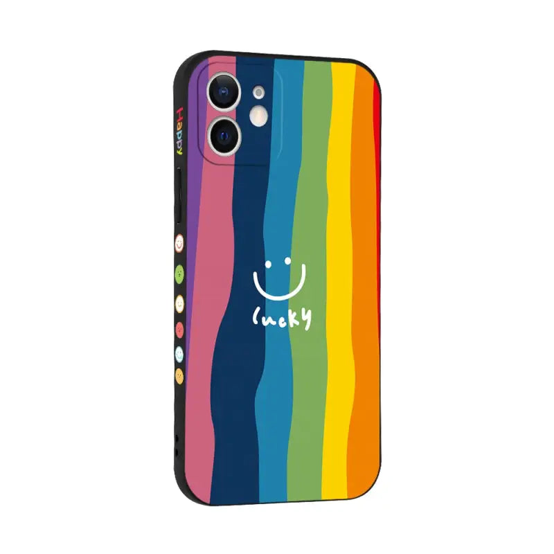 a colorful rainbow striped pattern with the word lucky on it