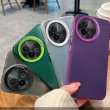 Colorful smartphone cases with prominent camera lens cutouts.