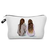 two girls sitting on the ground with their hair in braids on a white makeup bag
