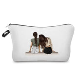 two girls sitting on the floor cosmetic bag