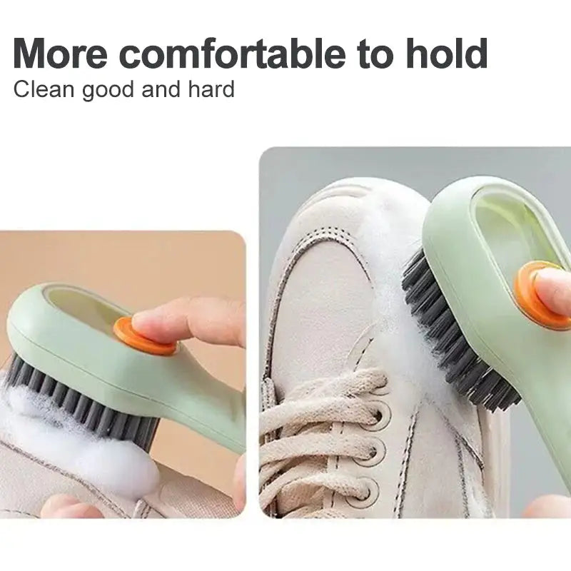 a person brushing a shoe with a brush