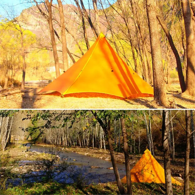 arafed tent in the woods and a tent in the woods