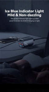 Compact electronic device with indicator lights, likely a charger or power adapter.