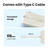 Compact white power bank with integrated Type C cable storage.