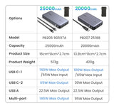 Comparison chart of two portable power bank models with their specifications.