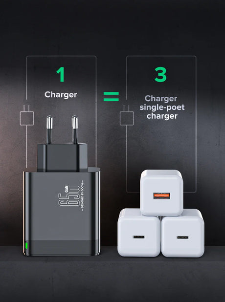 Comparison between a dual-port charger and three single-port chargers.