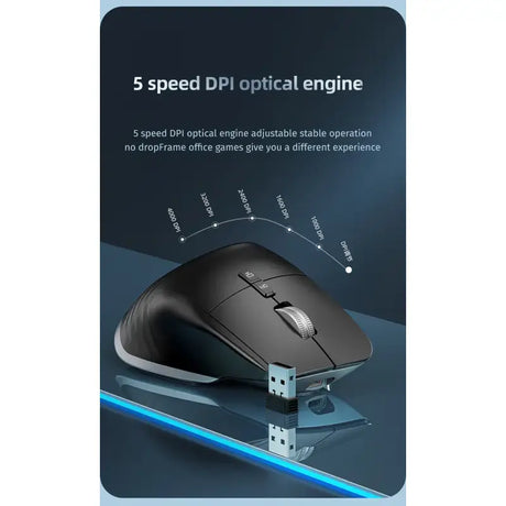 a computer mouse with a blue background and a black mouse pad