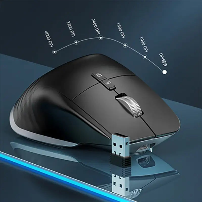 a computer mouse with a blue light on it