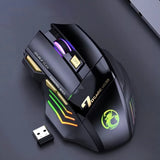 a computer mouse with a green and yellow light