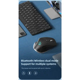 a computer mouse and keyboard on a blue surface
