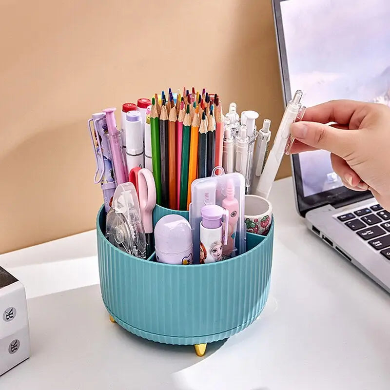 a person is using a pen holder on a desk