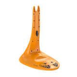 the orange paddle is a small, plastic paddle with a black and white logo